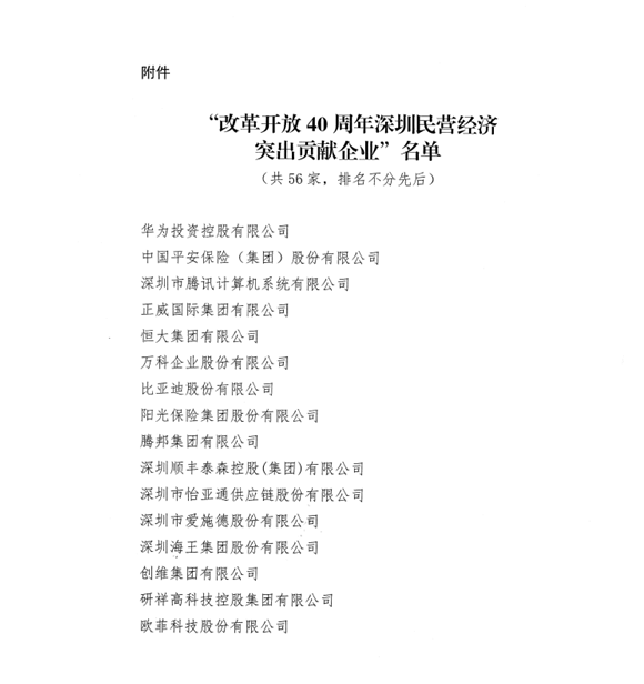 喜讯，EVO真人供应链荣获“改革开放40周年深圳民营经济突出贡献企业”称号  